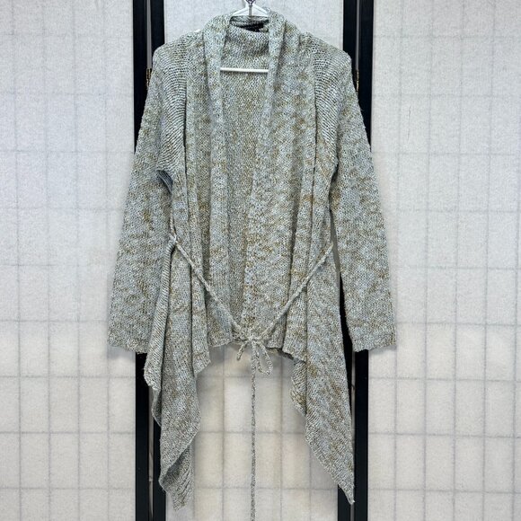 BCBG Blue Olive Asymmetrical Knit Cardigan L Loose Weave Open Front Boho Sweater - Picture 1 of 12